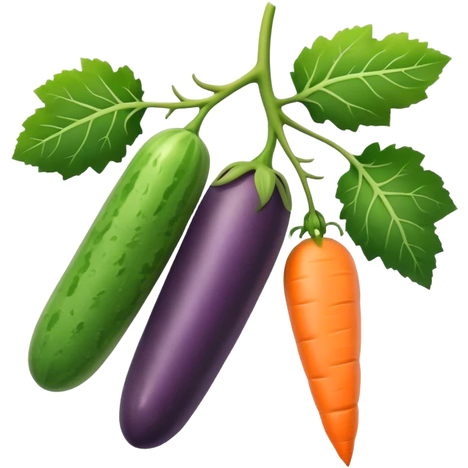 cucumber, eggplant, big carrot, on a branch emoji