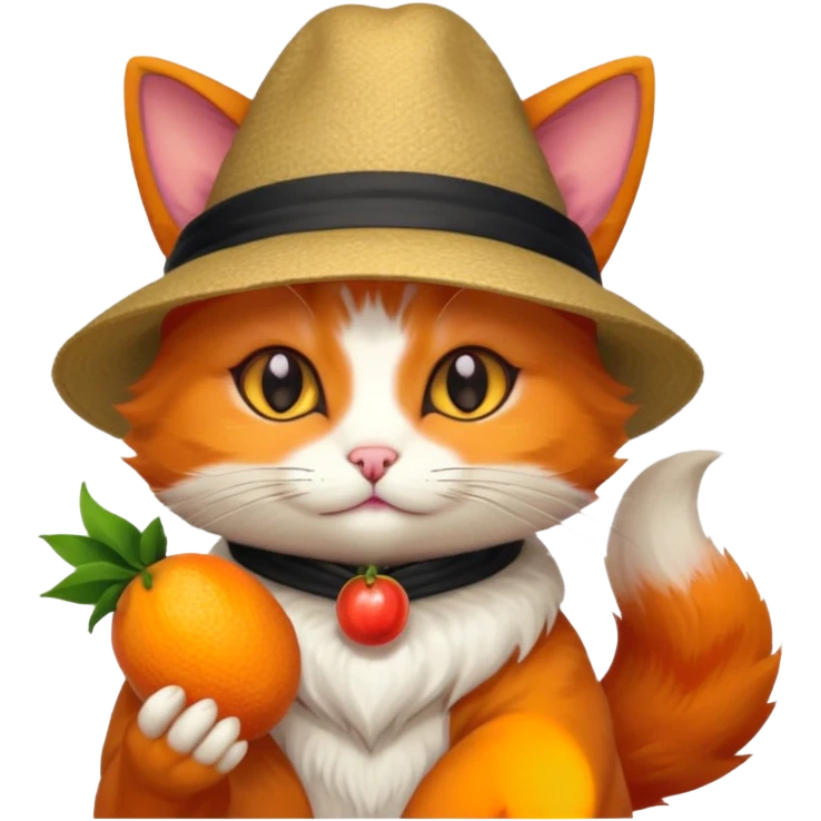 Cat wearing a hat and has a kitsune fruit in her hand emoji