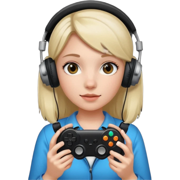 girl with headphones holding all black game controller emoji