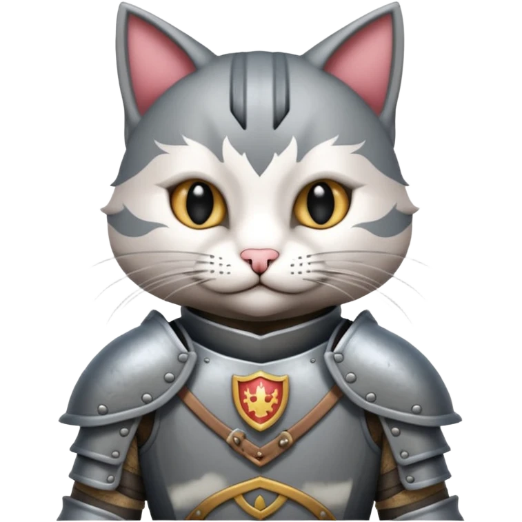 Crea un gato atigrado con armadura medieval emoji
