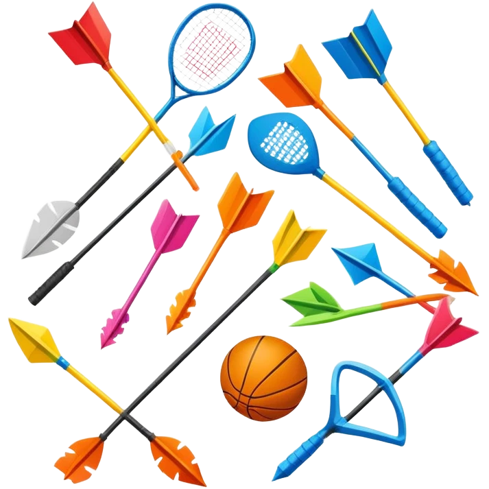 A collection of colorful sports equipment with dynamic growth arrows emoji
