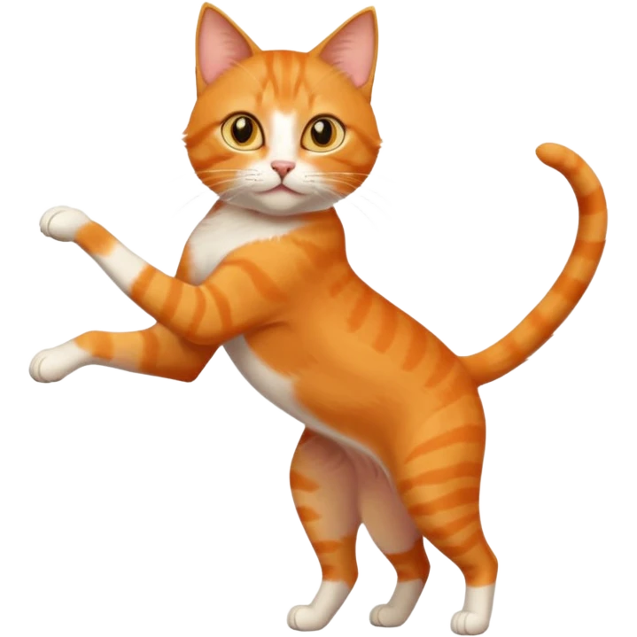 full body solid orange domestic shorthair slim cat with yellow/orange eyes playing emoji