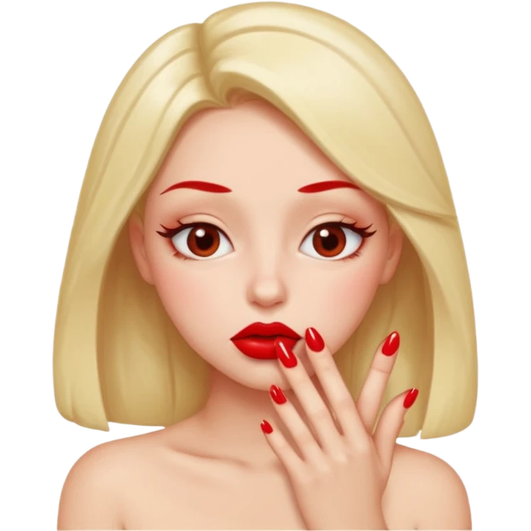 Puckering lips emoji giving side eye looking at its red nails emoji