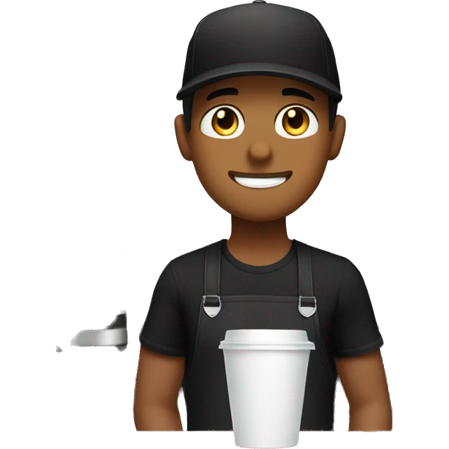 barista making coffee in black apron and black t-shirt in cap emoji