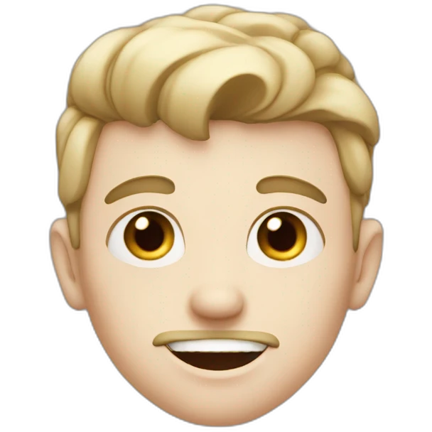 boy with big eyebrows, big teeth, pale skin, mustache emoji