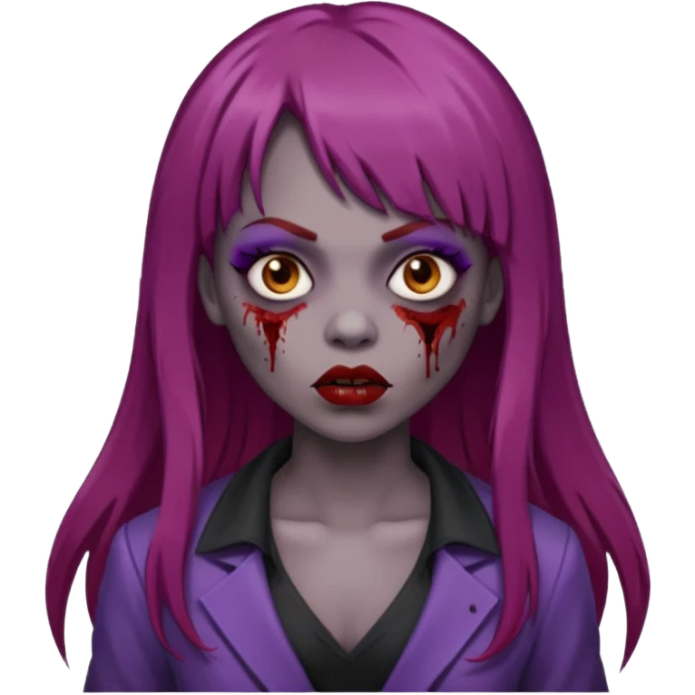 vampira gótica parda zumbi de cabelo longo e vermelho quase roxo e franja e roupa com decote e batom preto emoji