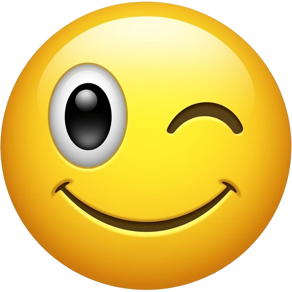 Yellow circle with a face but its smiling and it has one twitching eye emoji