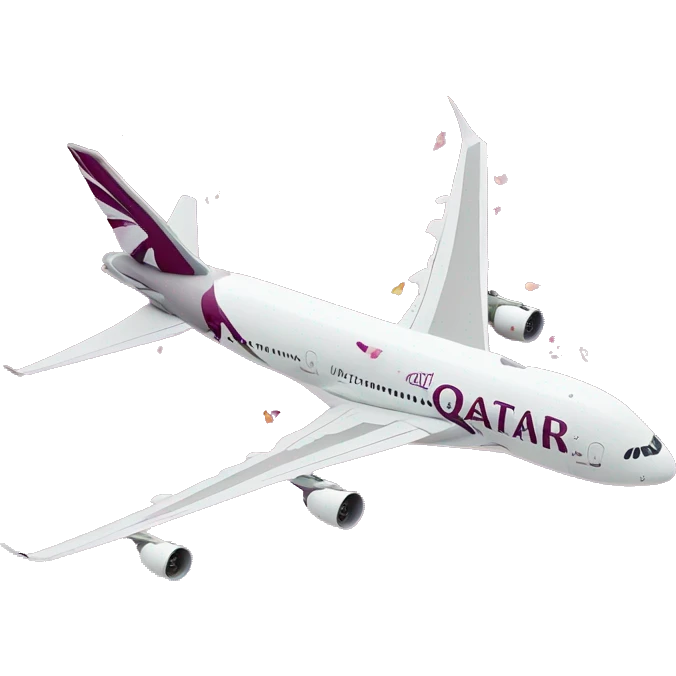 Qatar airways A380 taking off trailing confetti emoji