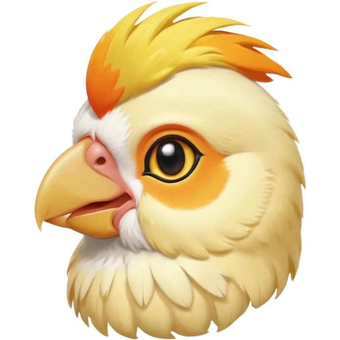 lutino cockatiel emoji, head tilt, yellow crest and orange cheeks, cute and friendly emoji