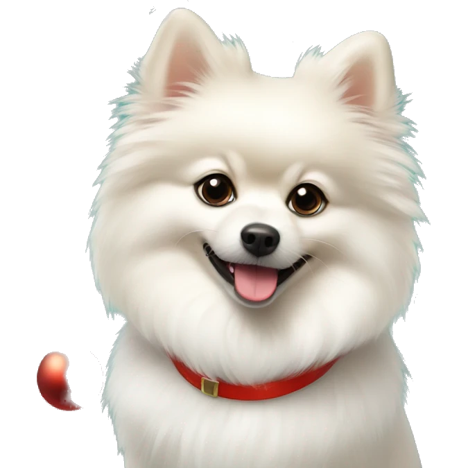 White dog Pomeranian spitz with Christmas decorations  emoji