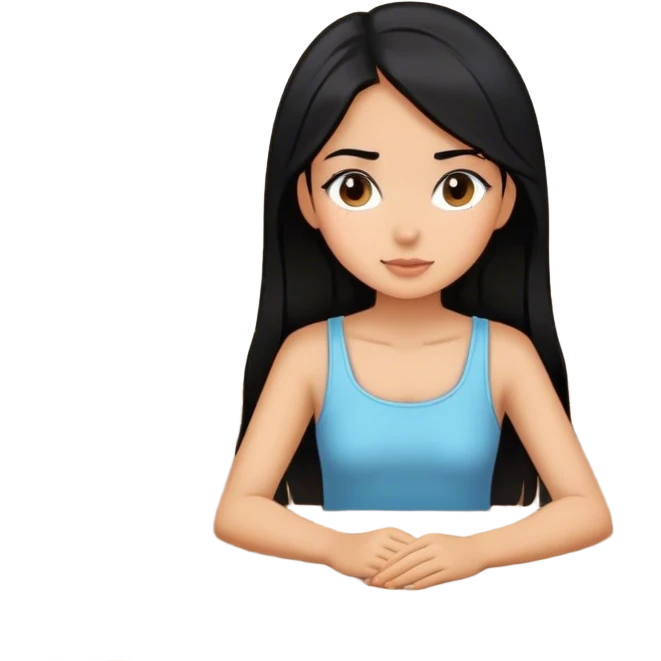 Side view of a girl sitting at a table with black hair emoji