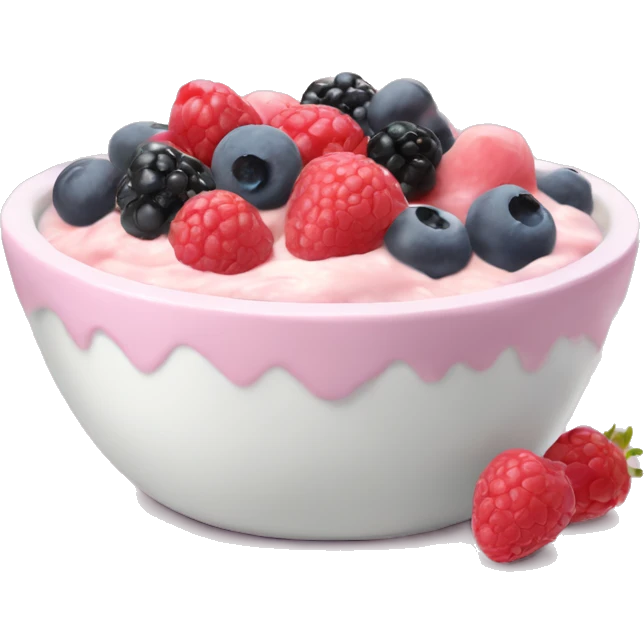 Pastel pink yogurt bowl with berries emoji