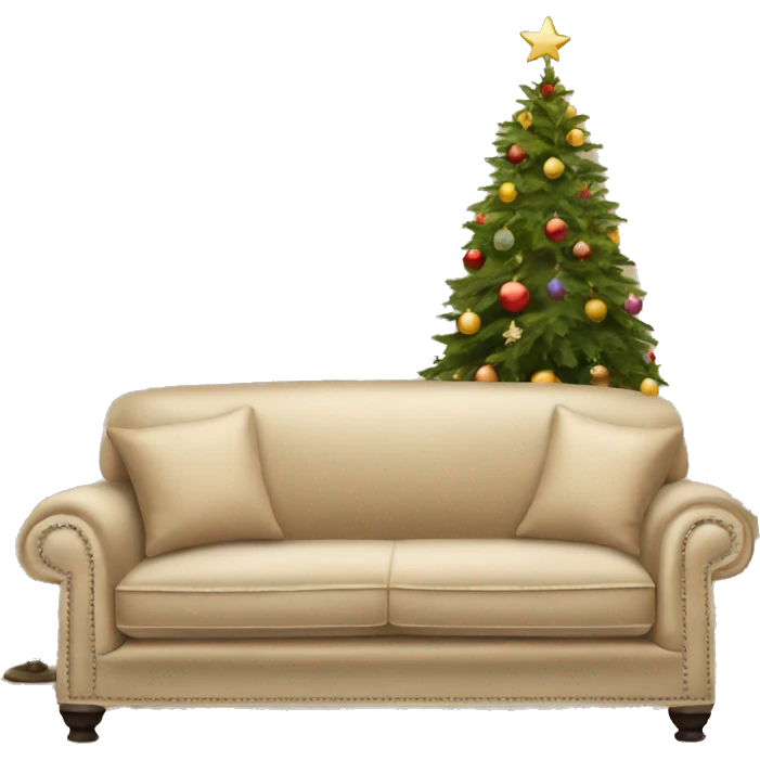 beige sofa books and christmas tree emoji