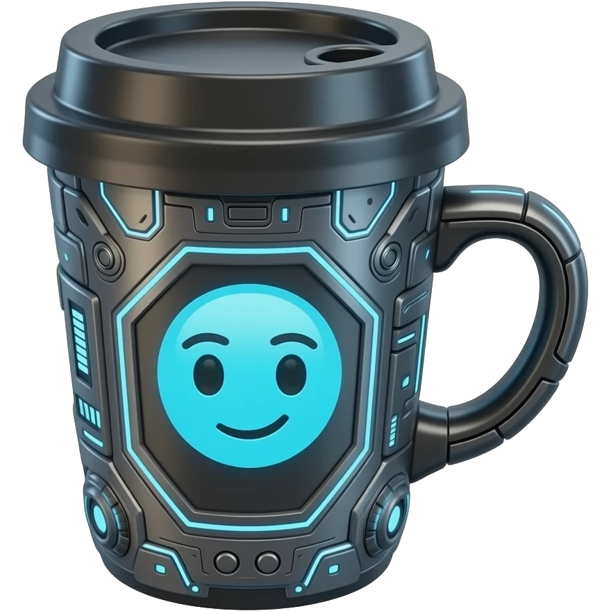 Hyperrealistic, mirco-detailed Coffee Cup, in a futuristic cyberpunk style and color scheme, isolated 3d rendering, 4k hd professional printable quality, 3000x3000 pixels, 600 dpi. No emoji icons no emoji faces no human figures  emoji