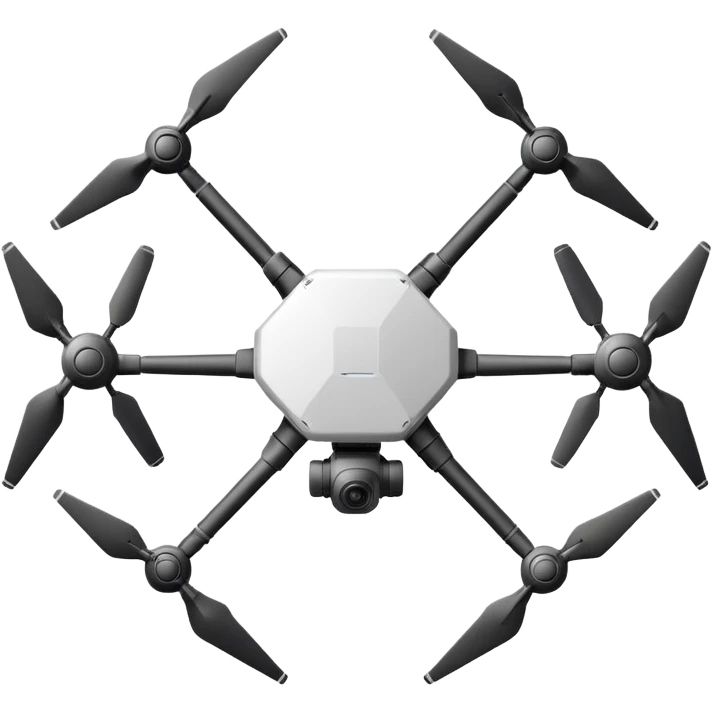 Hexacopter icon, top-down view, symmetrical 6-arm drone, minimalistic thin line art, flat design, isolated on white. emoji