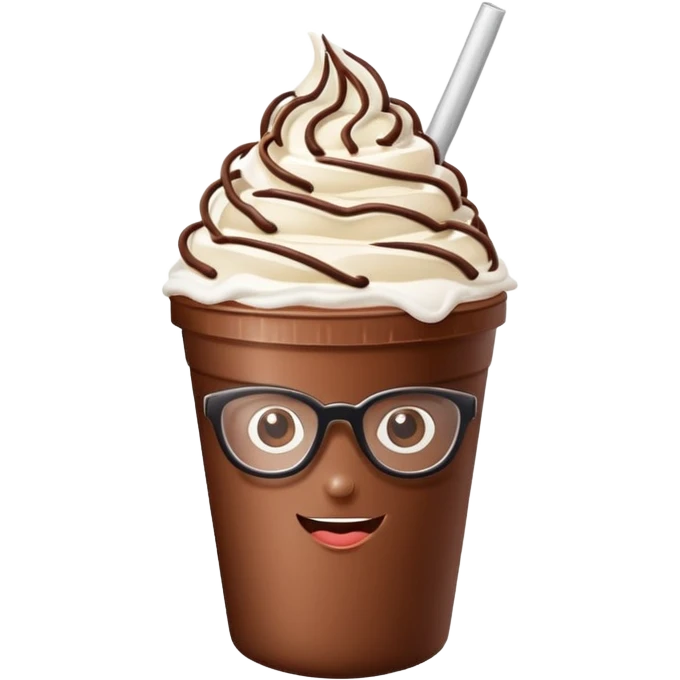 chocolate milkshake in a take-out cup with glassess and long lashes emoji