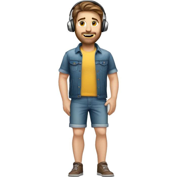 full body caucasian IT technology guy wearing jean shorts with headset and brown hair emoji
