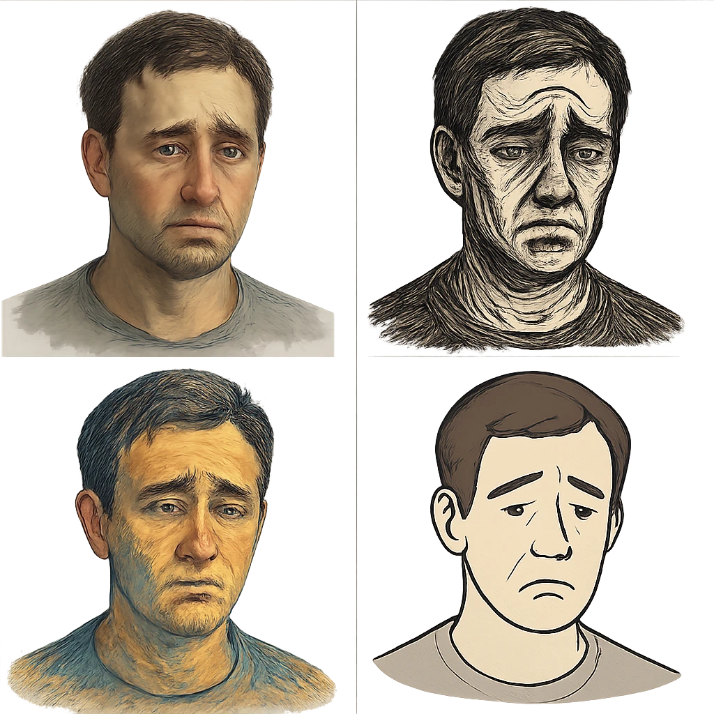 sad human face, different style emoji