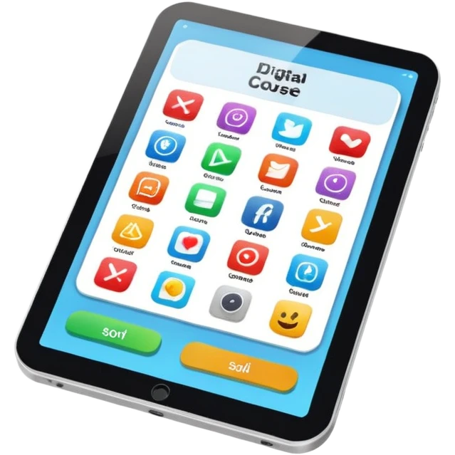 tablet with rounded corners, on the screen an interface of online course emoji
