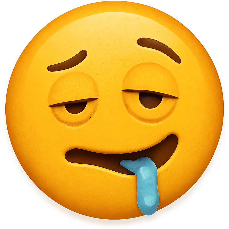 yellow face with one eye half-closed and drooling, drunk expression emoji