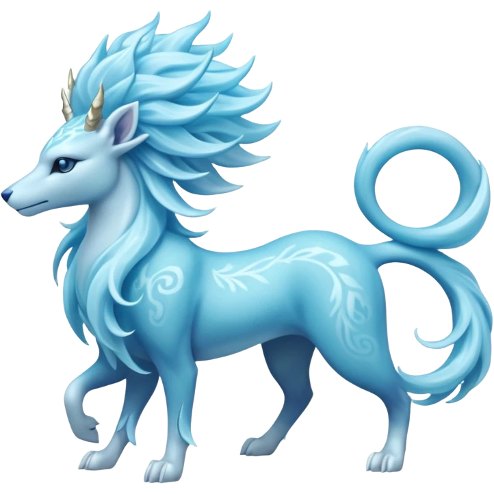 Crystalline Transparent-Cyan Smooth-Fractal Ice-Carved Regal Suicune-Amaura-fusion-creature (full body) emoji