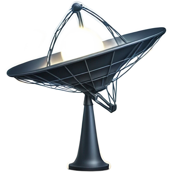 A sleek satellite dish icon emitting curved signal waves, surrounded by glowing accents to signify six months of loyal membership emoji