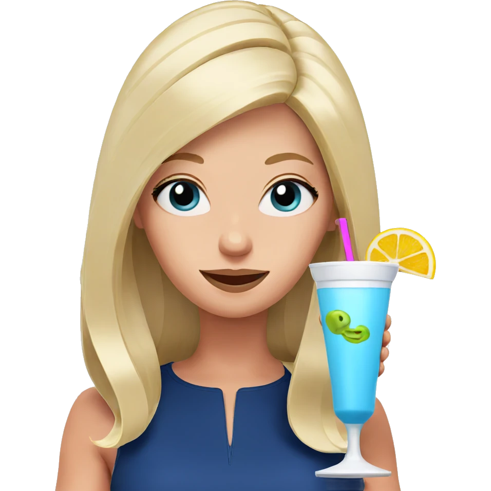 blonde girl smiling with drink emoji