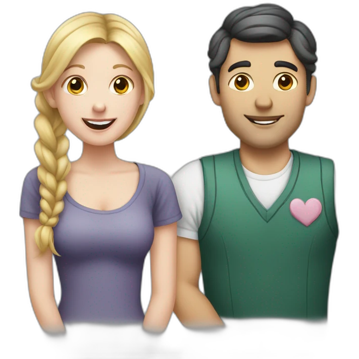 White Man loves white woman with pigtails, heart between them emoji