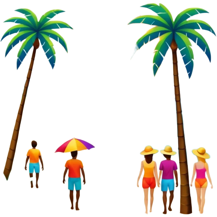 abstract art people on the beach with palm trees landscape  emoji
