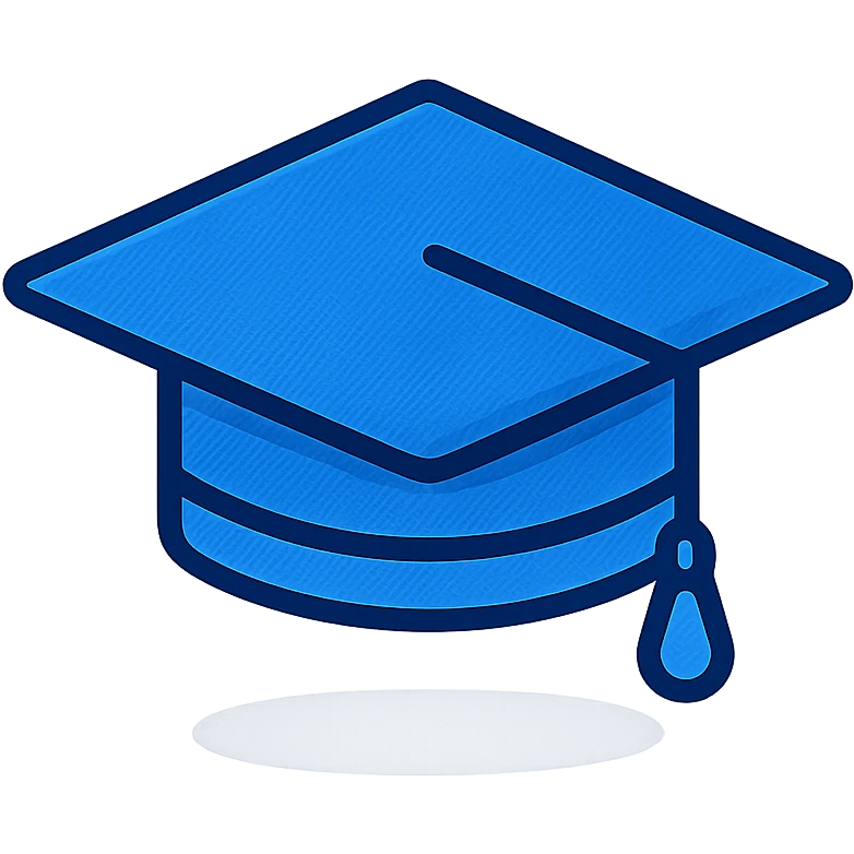 classic graduation cap, dark and light blue tones, realism, fabric texture, shadow and highlights emoji