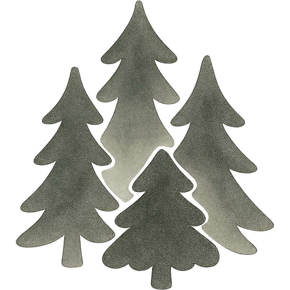 illustration of evergreen trees in Slavic folk art style, dark neutral forest color tones, watercolor texture with outlines, transparent background, suitable for favicon emoji