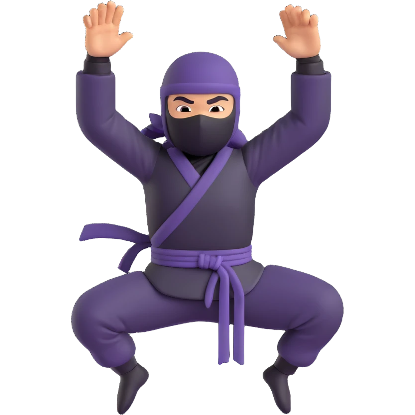 happy ninja, jumping, arms raised emoji