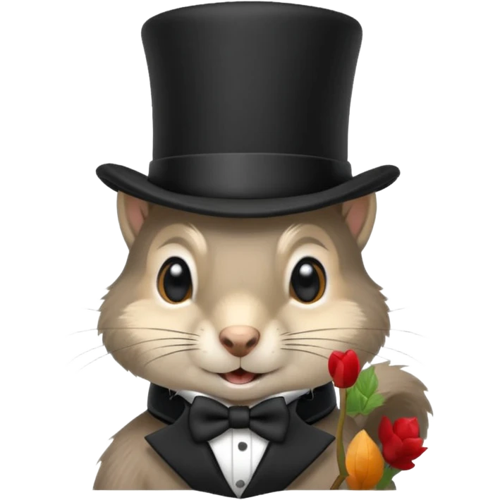 Gray squirrel (all of its fur is gray colored) With a black,completely black tophat emoji
