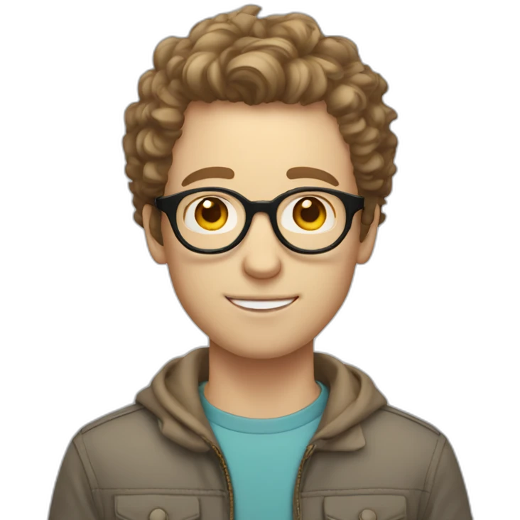 Pale skinned guy with short curly brown hair and circle glasses emoji