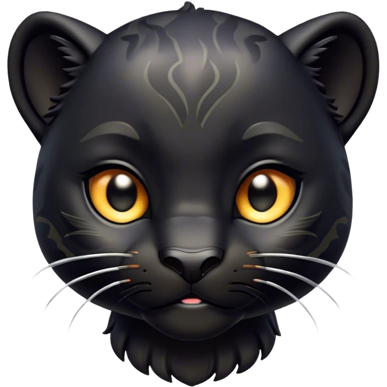 Cinematic Cute black Panther Portrait Emoji, Head tilted playfully and inquisitively, with a smooth, streamlined form accentuated by a subtle sheen and round, sparkling eyes filled with charm, Simplified yet irresistibly adorable features, highly detailed, glowing with a warm, inviting glow, high shine, affectionate and lively, stylized with a touch of whimsical mystery, bright and endearing, soft glowing outline, capturing the essence of a mischievous yet loving black Panther that seems as if it could pounce out of the screen into your arms! emoji