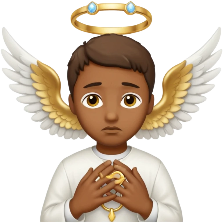 brown man angel , sad, white wings, golden ring emoji