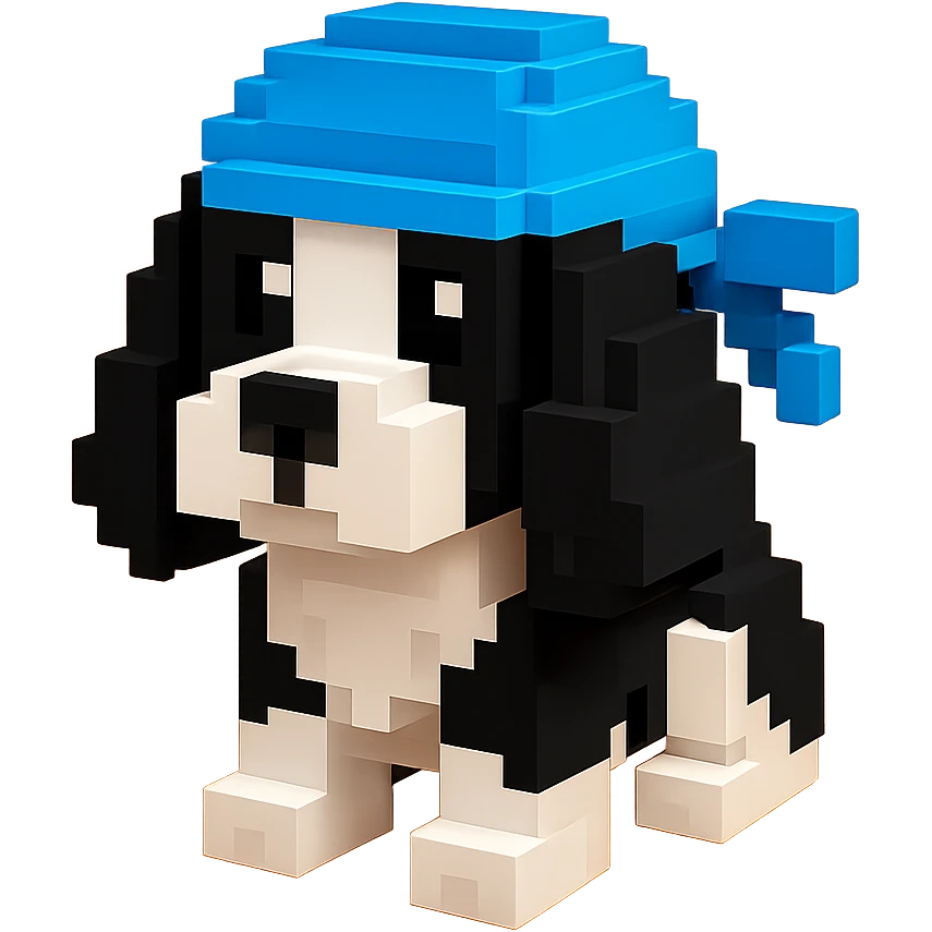 A black and white Russian Cocker Spaniel puppy wearing a durag emoji