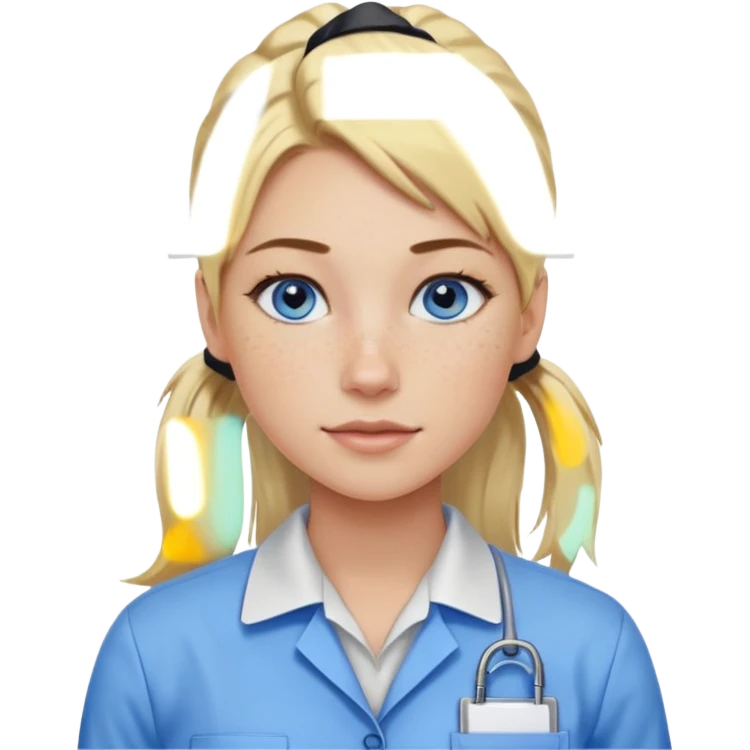 Just a head, blonde hair with lowlights in a ponytail, blue eyes, some freckles, a little older female ready to get some tasks done at work emoji