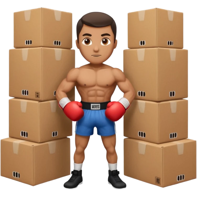 Can you make a man who is a boxer made square cardboard boxes emoji