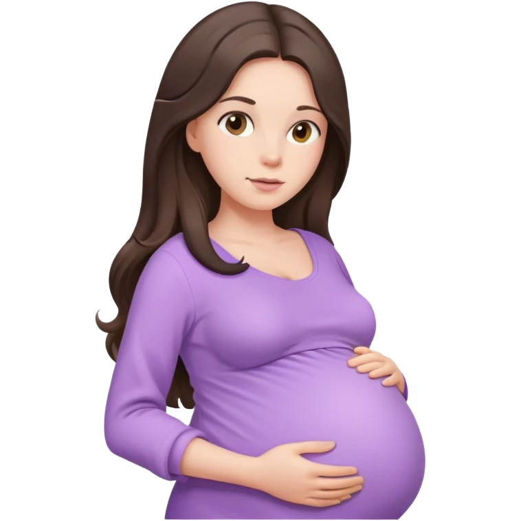Brunette long hair lady with light purple clothes pregnant emoji