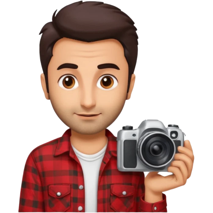 generate a pretty bratz emoji 
Make her look like Ranbir kapoor wearing a red flannel shirt,with white tee underneath. smirking and carrying a camera

he should look exactly  like ranbir kapoor!  emoji