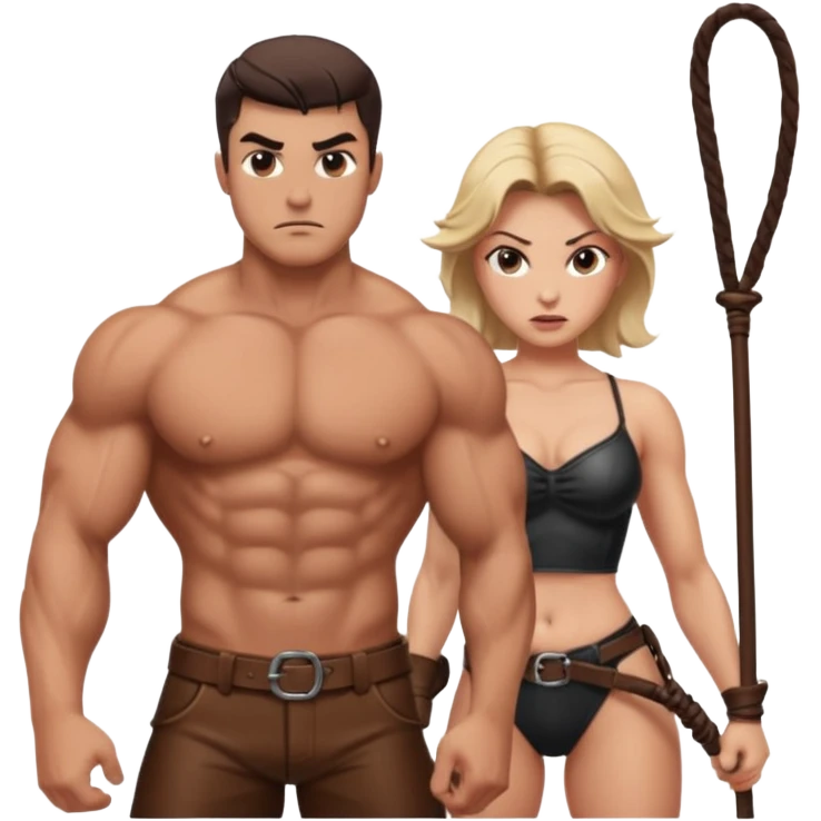 Dominating woman whipping muscular guy emoji