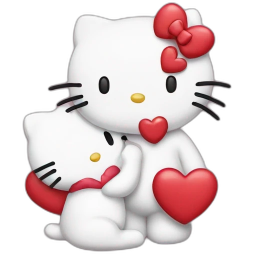 Hello kitty kissing with heart emoji
