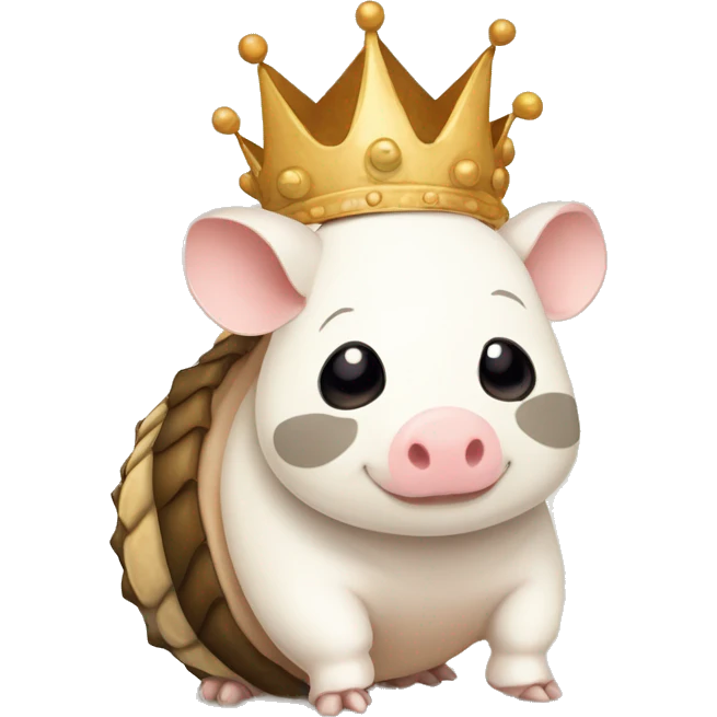 Beige and white piebald chubby round armadillo pig panda centipede armadillo wearing a crown emoji
