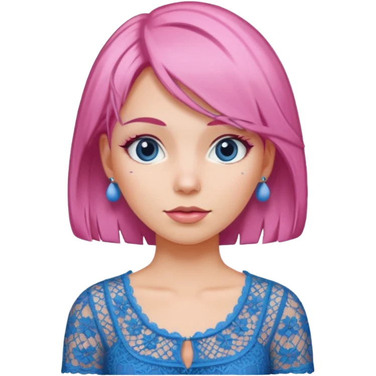 pink haired woman with lace patterned blue top emoji