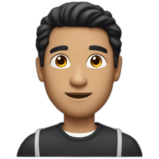 man wearing air pod max with black hair emoji