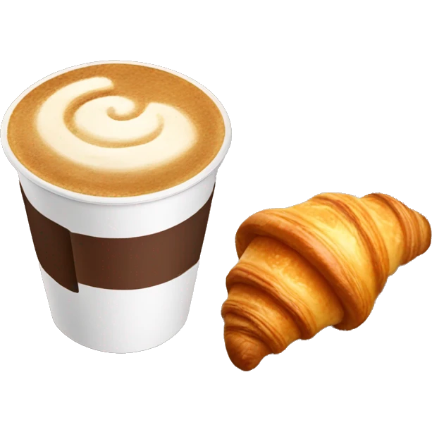 Disposable cup with cappuccino and croissant emoji