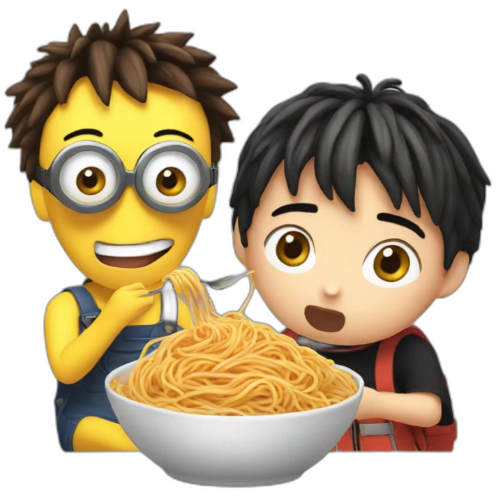 jungkook and a minion eating spaghetti emoji