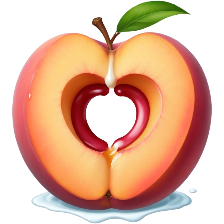 pink hole in the middle of a peach that doesnt go all the way through. milk is leaking out of the hole emoji