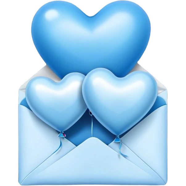 dark blue love letter in pastel blue and perl metallic heart-shaped balloons emoji